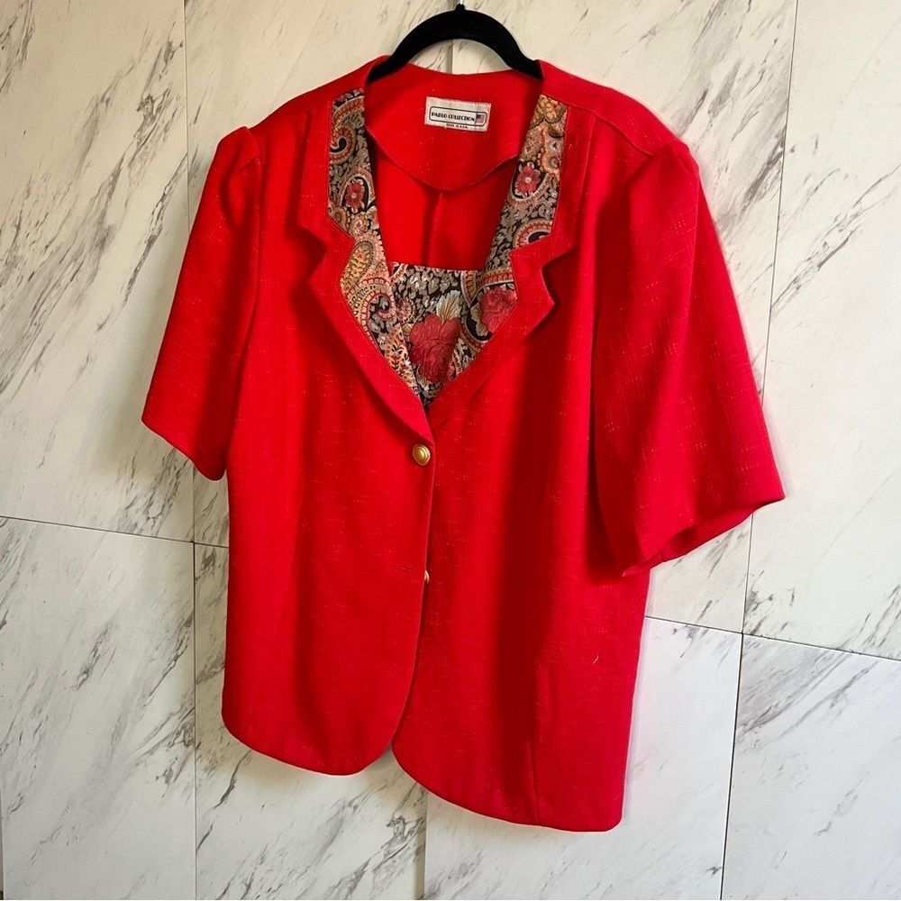 Vintage 80s 90s Pablo Collection Short Sleeve Red Paisley Midi Skirt Suit Set 16 - Picture 6 of 8